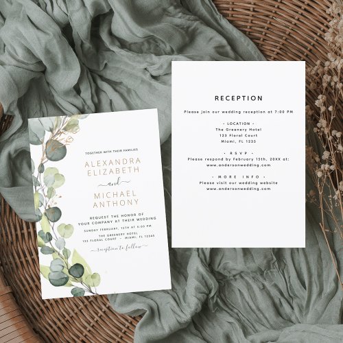 All in One Eucalyptus Greenery Wedding Invitation