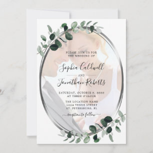 All in One Eucalyptus Photo Silver Wedding Invitation