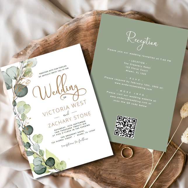 All in One Eucalyptus QR Code Wedding Greenery Invitation (Creator Uploaded)