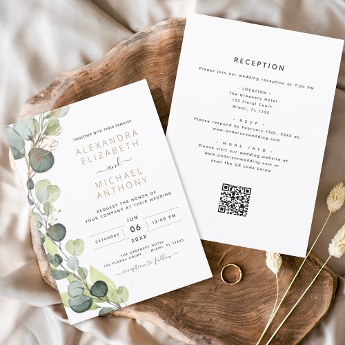 All in One Eucalyptus QR Code Wedding Greenery Invitation