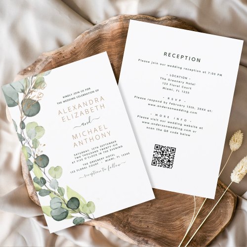 All in One Eucalyptus QR Code Wedding Greenery Invitation