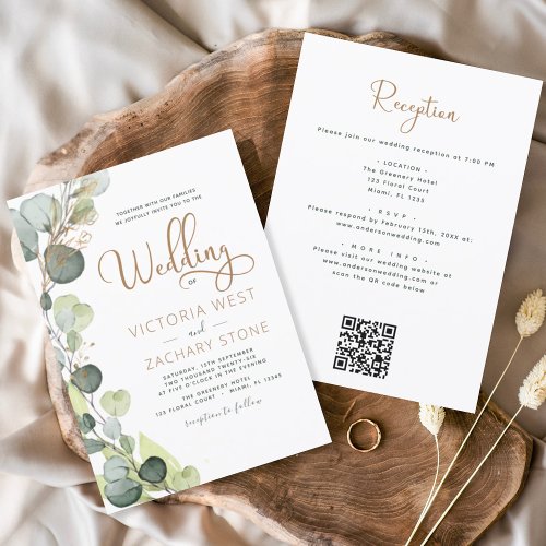 All in One Eucalyptus QR Code Wedding Greenery Invitation