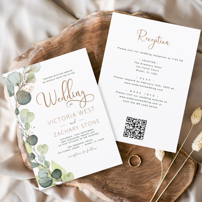 All in One Eucalyptus QR Code Wedding Greenery Invitation (Creator Uploaded)