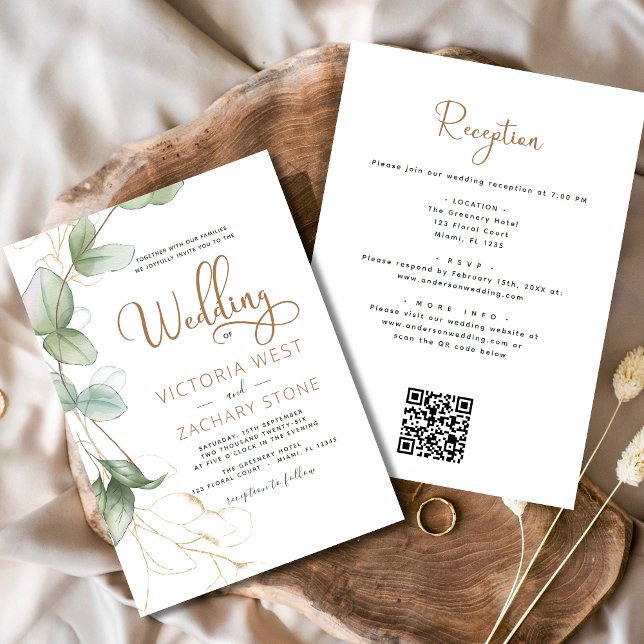 All in One Eucalyptus QR Code Wedding Greenery Invitation (Creator Uploaded)
