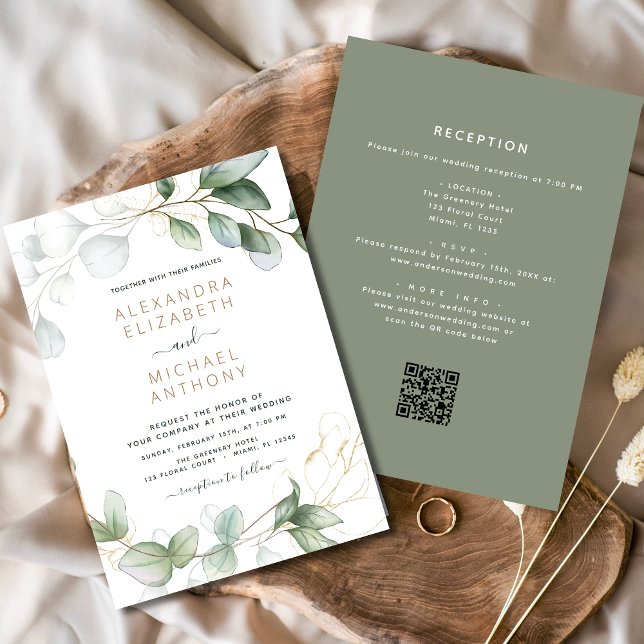 All in One Eucalyptus QR Code Wedding Greenery Invitation (Creator Uploaded)
