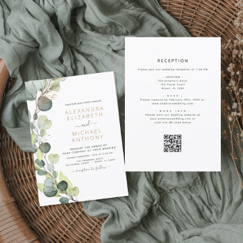 All In One Eucalyptus Qr Code Wedding Invitation by Hot_Foil_Creations at Zazzle