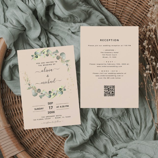 All in One Eucalyptus QR Code Wedding Invitation (Creator Uploaded)