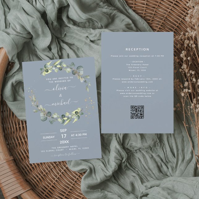 All in One Eucalyptus QR Code Wedding Invitation (Creator Uploaded)