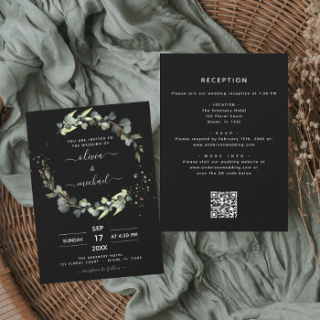All In One Eucalyptus Qr Code Wedding Invitation Flyer by Hot_Foil_Creations at Zazzle