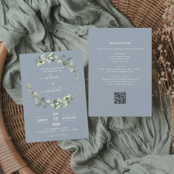 All In One Eucalyptus Qr Code Wedding Invitation Flyer by Hot_Foil_Creations at Zazzle