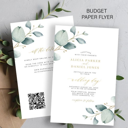 All in one eucalyptus QR code wedding invitation Flyer