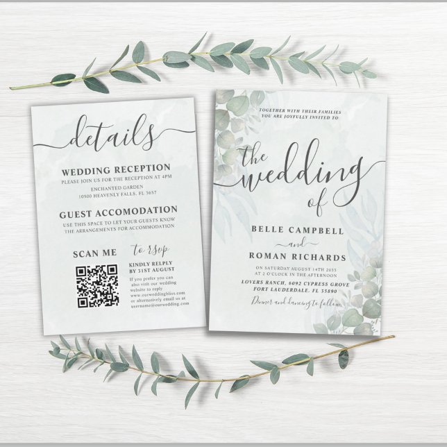 All-In-One Eucalyptus Sage Green Wedding  Invitation (Creator Uploaded)