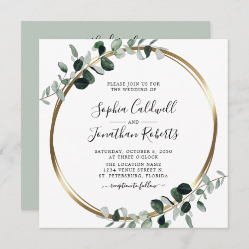 All in One Eucalyptus White Sage Square Wedding Invitation