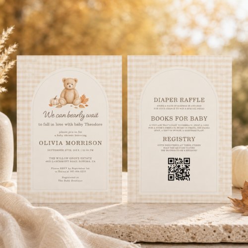 All in One  Fall Bearly Wait Gingham Baby Shower Invitation