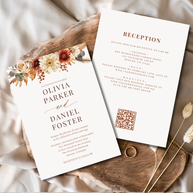 All in One Fall Floral Autumn Wedding QR Code Invitation (Creator Uploaded)