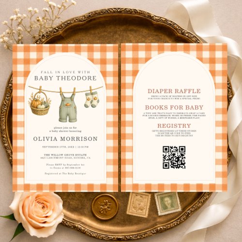 All in One Fall in Love Boy Gingham Baby Shower Invitation