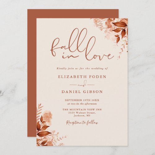 All In One Fall In Love Floral Wedding Invitation