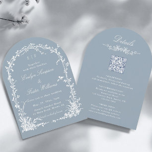 All in One Floral Arch Garden Wedding Dusty Blue Invitation
