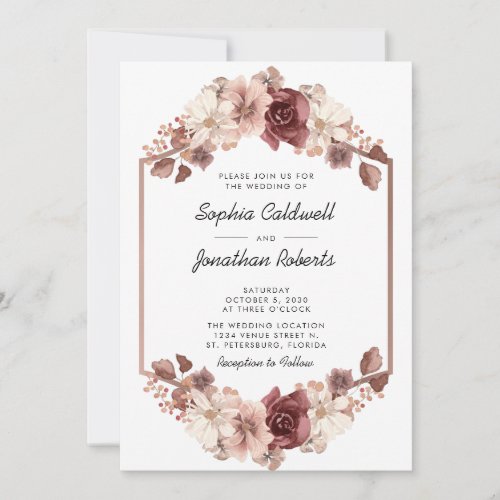 All in One Floral Eucalyptus Rose Gold Wedding Invitation