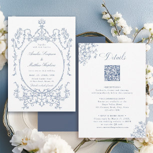 All in One Floral Frame Blue Wedding Invitation