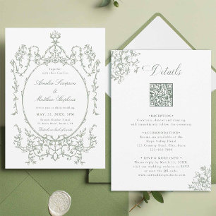 All in One Floral Frame Green Wedding Invitation