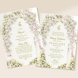 all in one floral garden arch rsvp details wedding invitation