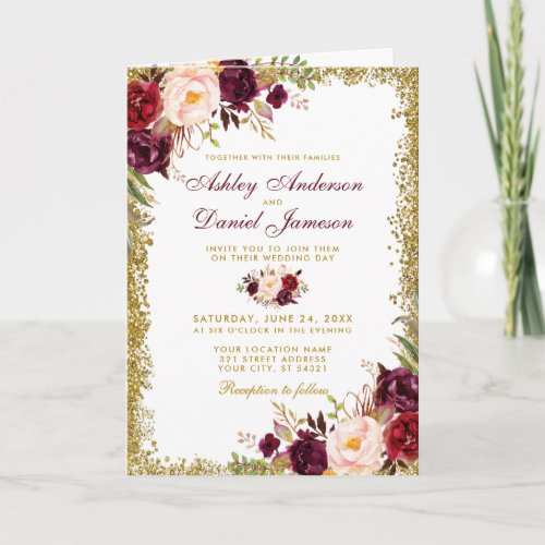 All In One Floral Glitter Wedding Photo Invitation