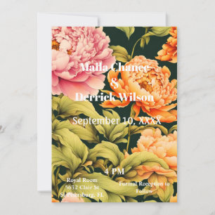 All In One Floral Pink Orange Frame Green Wedding Invitation