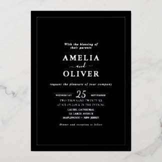 All In One Foil Silver Dark Black Wedding Details Invitation