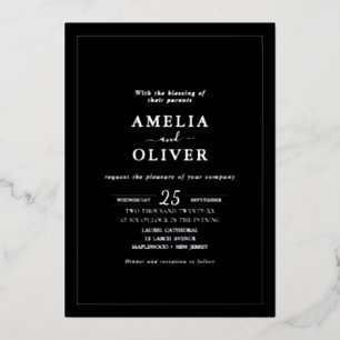 All In One Foil Silver QR Code Dark Black Wedding Invitation