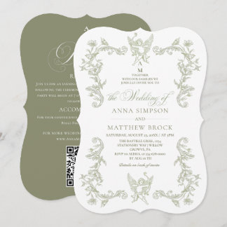 All in One French Sage Green Floral Wedding Invitation