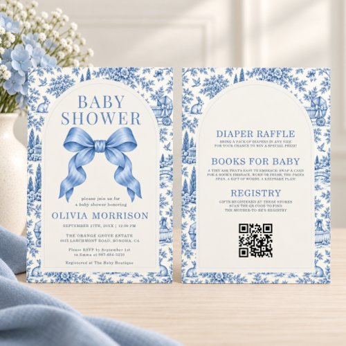 French Toile Blue Elegant baby shower invitation