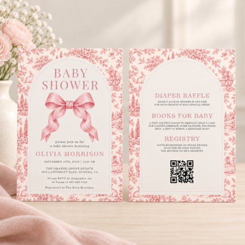 French Toile Pink Elegant baby shower invitation