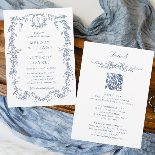 All in One French Victorian Blue Floral Wedding 