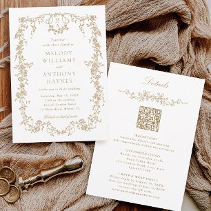 All in One French Victorian Gold Floral Wedding Invitation