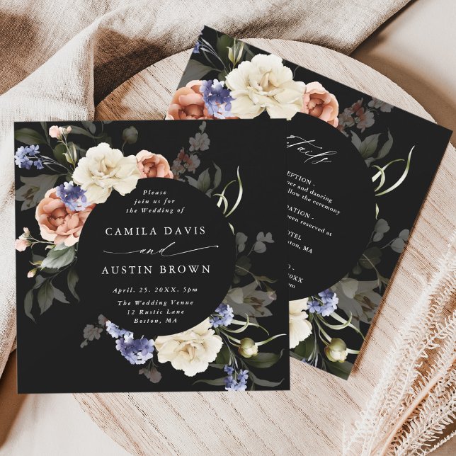 All In One Garden Floral Frame Black Wedding  Invitation (Creator Uploaded)