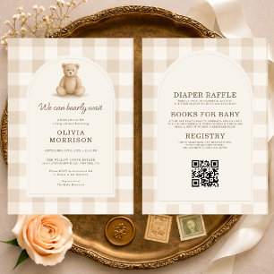 All in One Gingham Bearly Wait Baby Shower Invitation