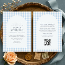 All in One Gingham Blue Boy Baby Shower Invitation