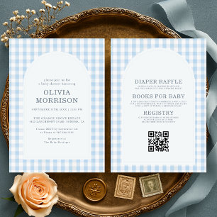 All in One Gingham Blue Boy Baby Shower Invitation