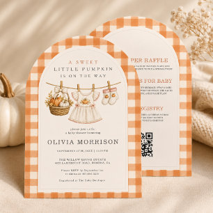 All in One Girl Little Pumpkin Gingham Baby Shower Invitation
