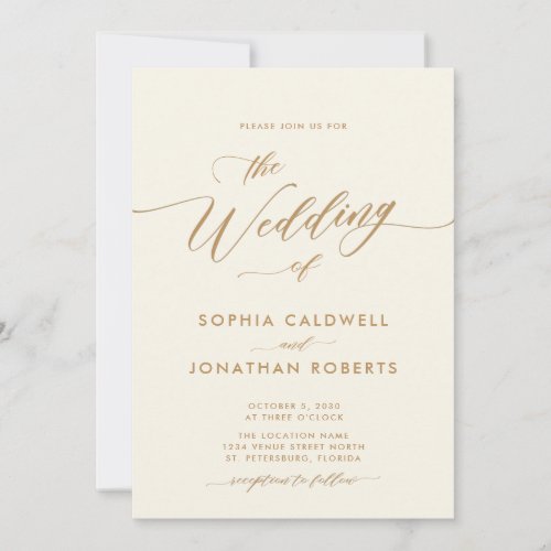 All in One Gold and Cream Calligraphy Wedding Invitation