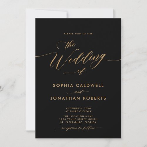 All in One Gold Calligraphy Black Wedding Invitation