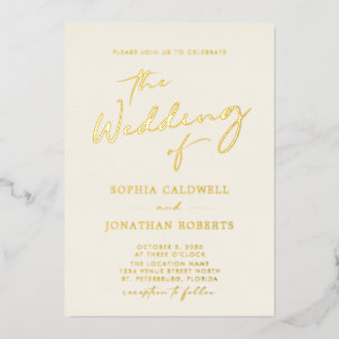 All in One Gold Calligraphy Cream Wedding Foil Invitation