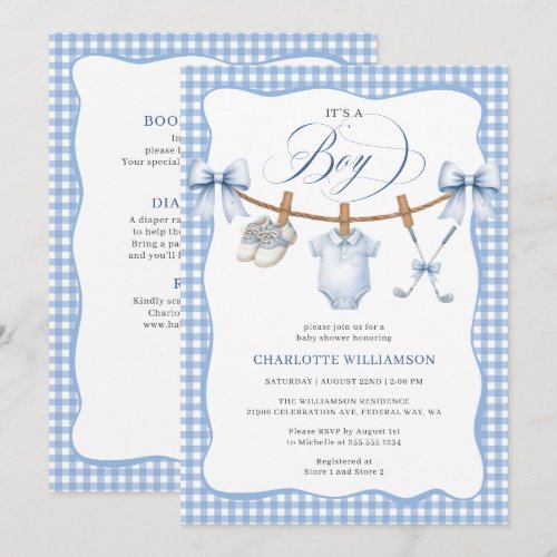 All In One Golf Blue Clothesline Baby Shower Invitation