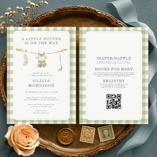 All in One Golf Gingham Clothesline Baby Shower Invitation