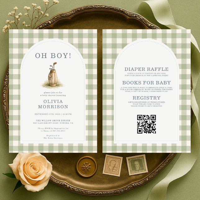 All in One Golf Green Gingham Baby Shower Invitation (Creator Uploaded)