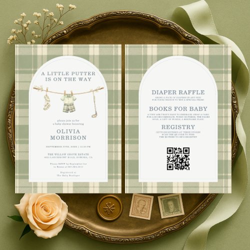 Golf Gingham or plaid baby shower invitation