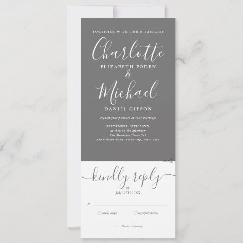 All In One Gray And White Script Wedding Invitation