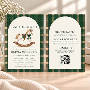 All in One Green Horse Plaid Polo Boy Baby Shower Invitation