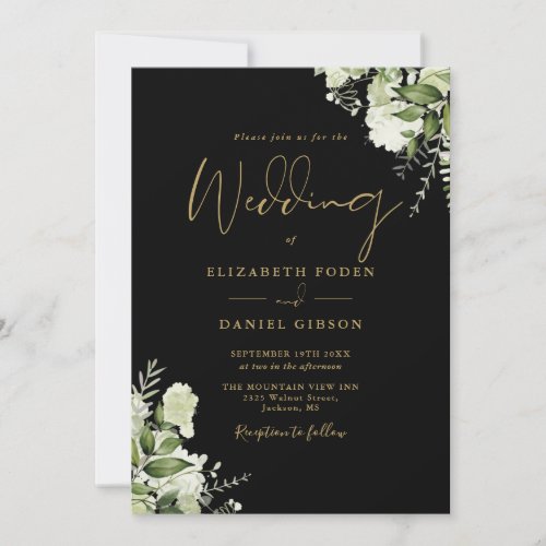 All In One Greenery Black And Gold Wedding Invitation